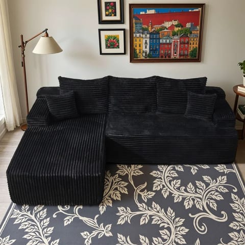 Modern Living Room Furniture Set L-Shape Convertible Couch Bed Sectional Sofa