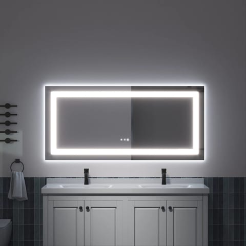 60 28 in. Modern LED Smart Bathroom Mirror Anti-fog Wall Mounted Vanity Mirror