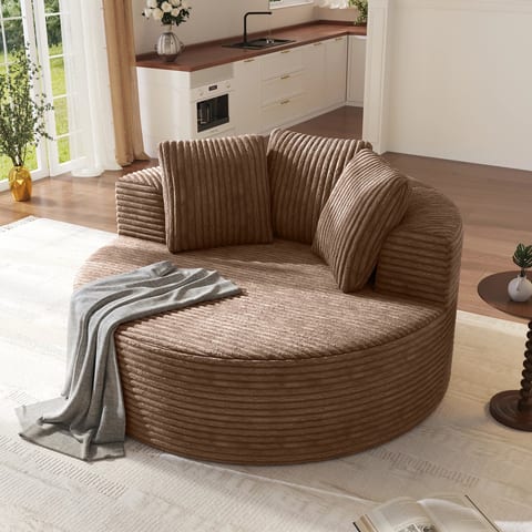 ATUNUS US Modern Apartment Brown Lounge Sofa Vacuum Compressed Foam Round Brown