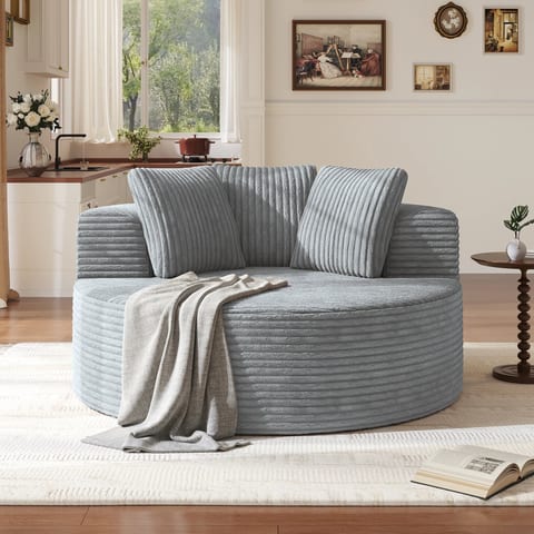 ATUNUS US Apartment Brown Lounge Sofa Vacuum Compressed Foam Gray Round Accent