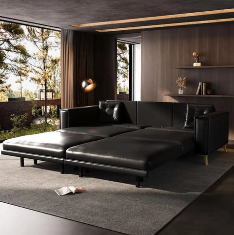 Oehome King Size Pull-Out Sofa Bed 3-in-1 Velvet Upholstery Convertible Sleeper