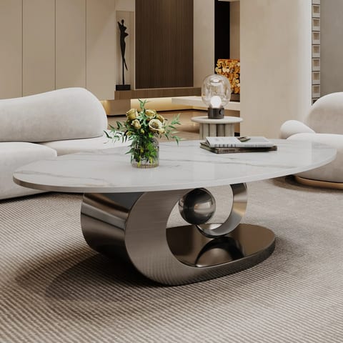 [ ] 49 Inch Modern Exquisite Oval Marble Coffee Table Domestic US Shipping 1