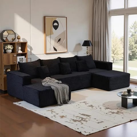 Cloud Couch Boneless Black Sectional Sofa Set Living Room Furniture Compressed