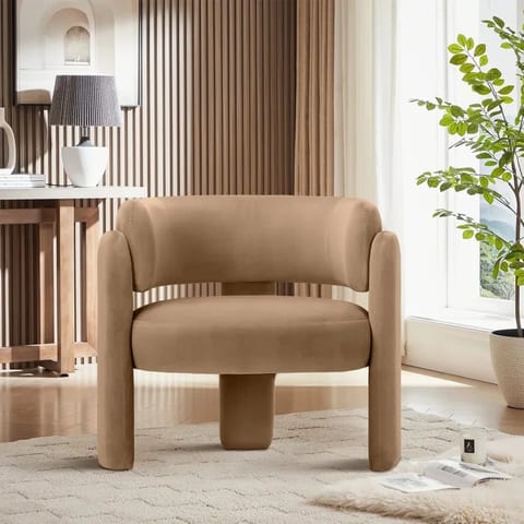 Modern Velvet One Seat Accent Chair Retro Geometric Lounge Chair Beige Plush