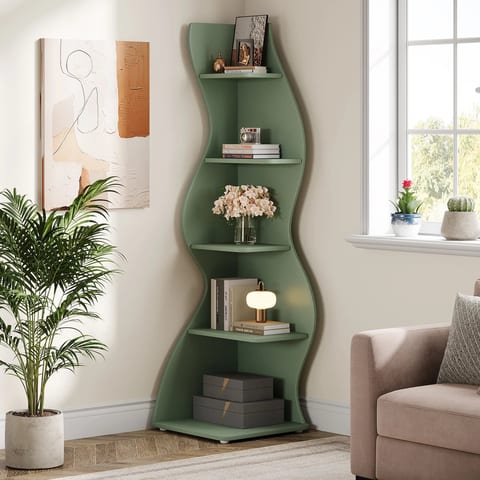 US Local Corner Shelf, Modern 5-Tier Wall Corner Bookshelf, Stylish Corner