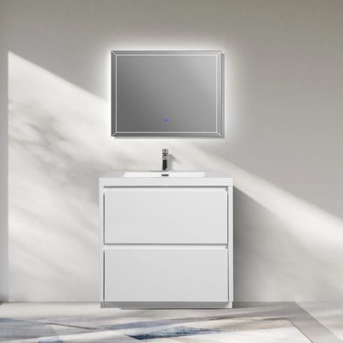 Modern Freestanding Bathroom Vanity 36 Inch Glossy White MFC Cabinet US