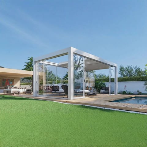 LFL Aluminum Powder Coated Modern Garden Pergola UV Protection Customizable LED