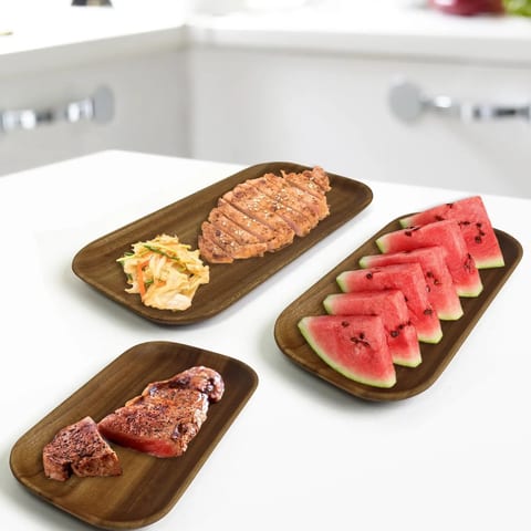 Wooden Plates Set 3 8/8/10 Inch Serving Platters Charcuterie Appetizers