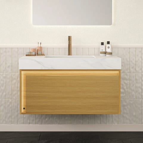 [ ] 36" Floating Plywood Bathroom Vanity Storage Cabinet Sensor Light Sinter