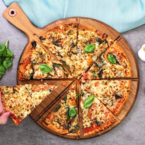 Lumina Acacia Wood Eco-Friendly Pizza Cutting Board 14-Inch Paddle Built-In