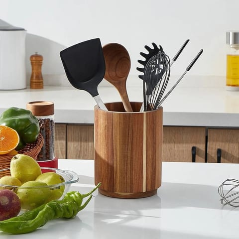 LUMINA Acacia Wood Holder Counter 360 Rotating 7.2" Wooden Cooking Utensil