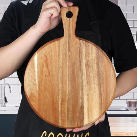 Acacia Wood Round Eco-Friendly Cutting Board with Handle Large Charcuterie Tray