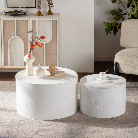 Nordic White Stone Nesting Coffee Table Set 2 Lid Storage Spaces Modern