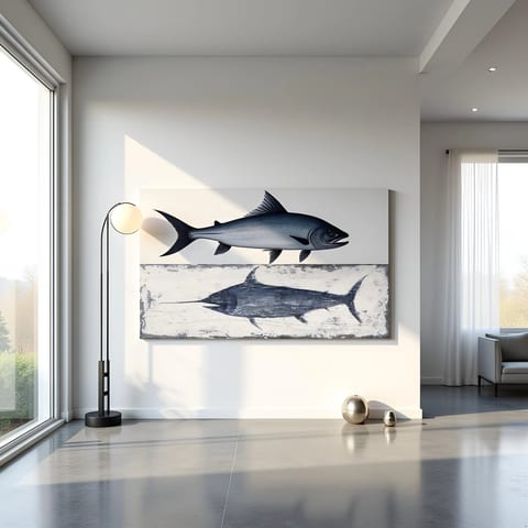 Yihui Arts Classic Fish Wall Art Tuna Animal Canvas Painting Oil and Acrylic