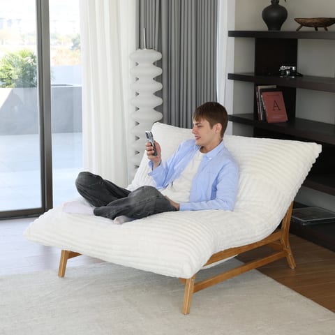 VOXHOME Nordic Minimalist Lazy Sofa Living Room Balcony Soft Corduroy White