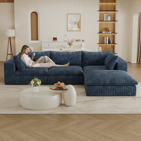 Modular Sectional Sofa Bed Set Fabric Upholstered Compressed for Living Room