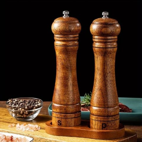 USA Warehouse Stock Items Wood Pepper Grinder 2Pcs With Tray ForSalt Spice Hand