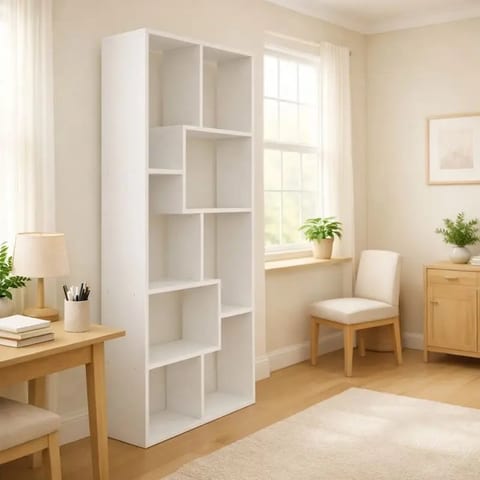 Modern Square Durable MDF 5-Tier White Commercial Non-Foldable Library Display