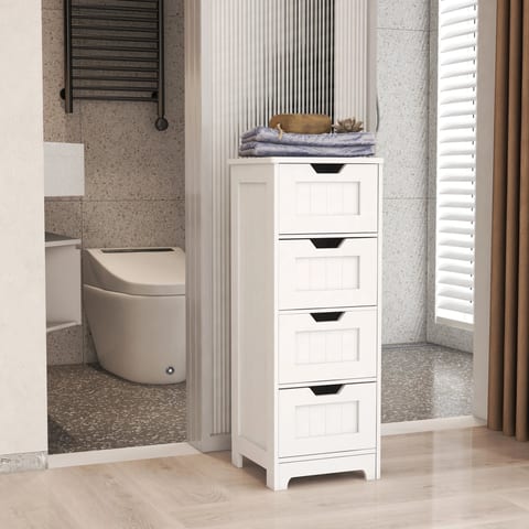 White MDF Modern Freestanding Storage Cabinet with 4 Drawers Durable for