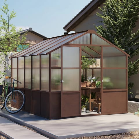 [ ] 8x10 FT Wood Greenhouse Kit With 6MM Polycarbonate Panels Ship From US