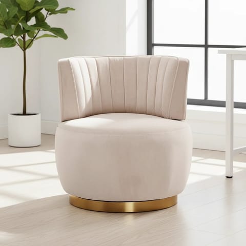 M 360° Swivel Barrel Chair Modern Upholstered Lounge Accent Round Armchair for