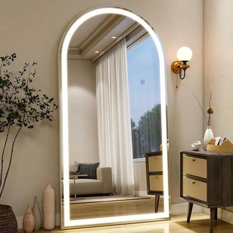 Easly Adjustable Arched Full-Length Art Deco Copper LED Lighted Freestanding