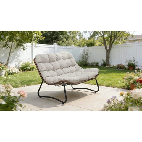 [ ] Patio Loveseat Sofa, Outdoor Wicker Loveseat with Luxury Thick Cushion From