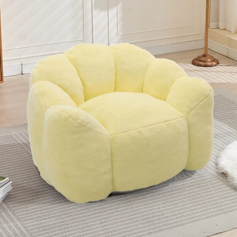 Modern Design Lotus Type Compression Foam Beanbag Chair with Pull Ring Faux Fur