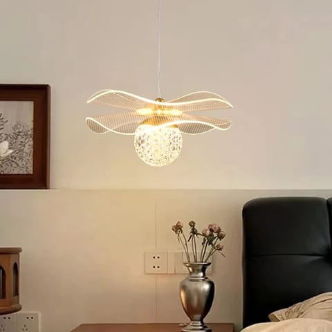 Modern LED Clear Lotus Leaf Shape Bedside Pendant Light Metal Acrylic Lampshade