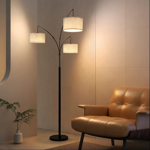 Mid-Century Arc Floor Lamp E26 3 LED Bulbs Adjustable Metal Pole Metal Shade