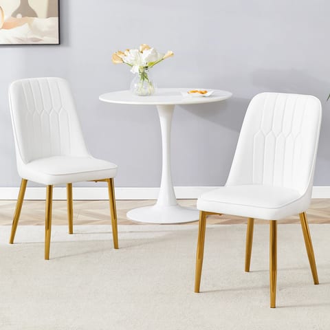 2 Modern Dining Chairs with Sleek PU Leather Backrest and Gold Metal Legs for