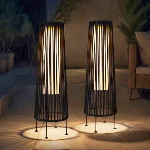 Set of Two Solar Floor Lamp Outdoor Garden Waterproof Light Solar Powered