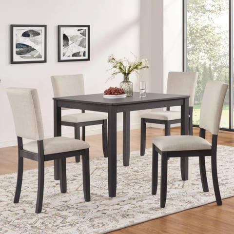 Modern 5-Piece Dining Set with Wood Square Table and 4 Upholstered Chairs for