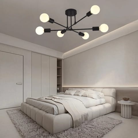 Modern 6-Light Semi Flush Mount Ceiling Light Fixture Metal Shadeless Indoor