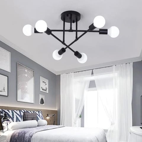 Minimalist LED Ceiling Light 6-heads Chandelier Gold Finish Shadeless E26 Base
