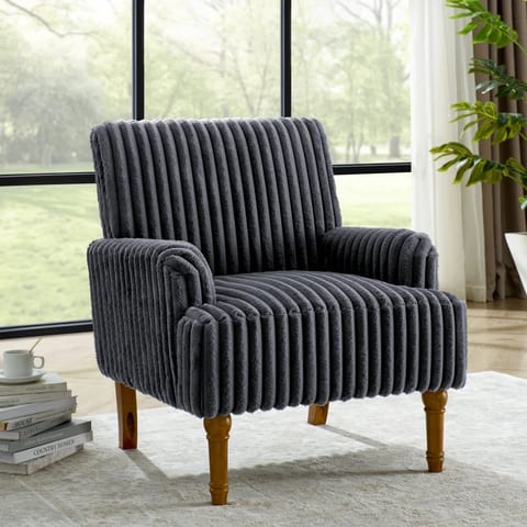 Modern Wale Corduroy Accent Chair Comfortable Upholstered Armchair with Solid