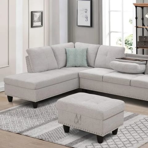 Alger 98" Wide Left Hand Facing Sofa & Chaise with Ottoman