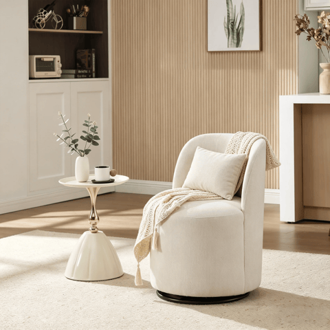Modern 360 Degree Swivel Dining Chair with Linen Upholstery, Minimalist Round