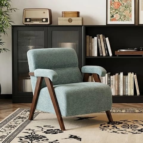 Mid Century Modern Ergonomic Accent Chair Solid Wood Frame Upholstered Thick
