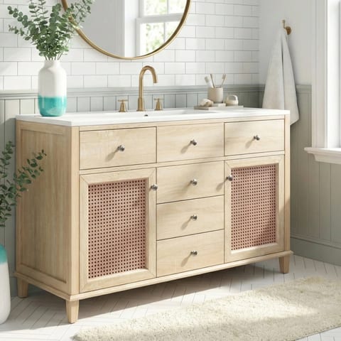 Modern Eco-Friendly 48-Inch MDF & Pine Bathroom Vanity Solid Wood Frame 5