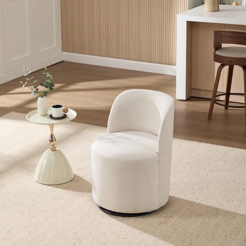 Comfy Upholstered Barrel Chair 360 Degree Swivel Armless Chair Dining Vanity