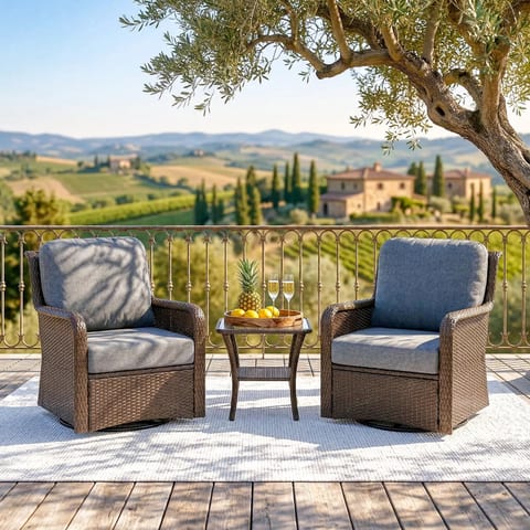 29.53" Outdoor Rustic Wicker Swivel Rocking Chair Patio Rattan with Thick Gray