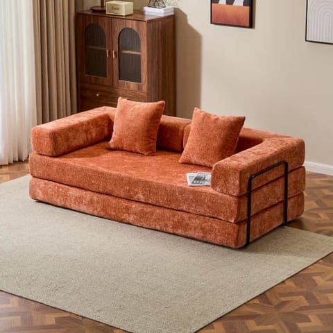 VOXHOME Modern Convertible Floor Couch Sofa Bed Supportive Backrest & Armrests