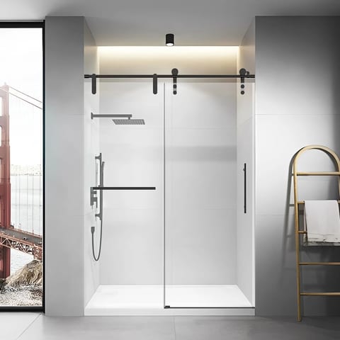 50-54" W   76" H Frameless , Bathroom Sliding Shower Door With Towel Rail And