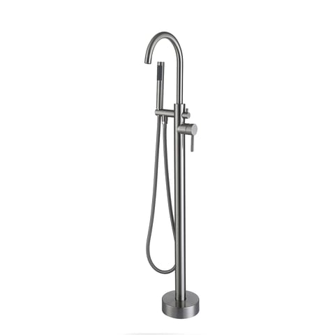 Brushed Nickel Freestanding Tub Filler Floor Mounted Bathtub Faucet with High