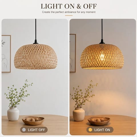 USA Natural Bamboo Woven Pendant Light Wabi-sabi Rattan Chandelier Boho Style