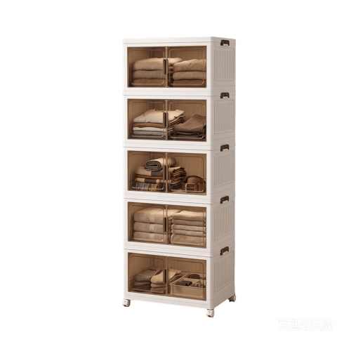 Foldable Plastic Storage Box With Wheels Covered Wardrobe Organizer Stackable