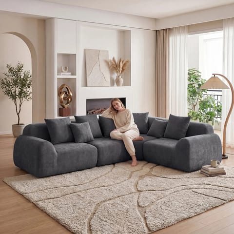 Oversized Cloud Velvet Curved Sectional Sofa 118' Boneless Square Chaise