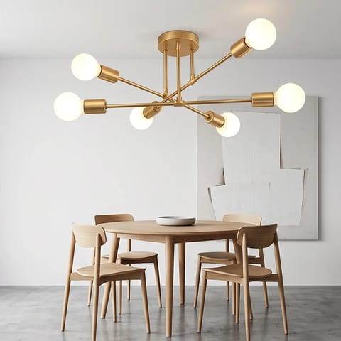 US Warehouse Minimalist 6-Light Gold Pendant Light Nordic Sputnik Chandelier