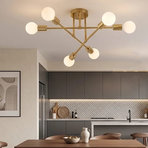 Local Warehouse Modern Gold Sputnik Chandelier 6-Light Semi Flush Mount Ceiling